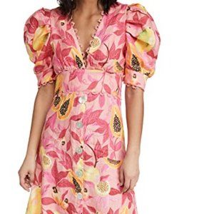 FARM Rio Pink Papaya Salad Button Down Midi Dress